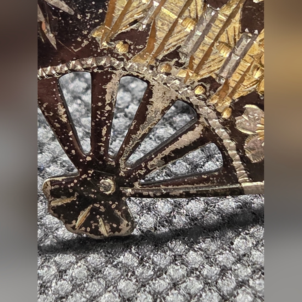 Damascene Fan-Shaped Earrings Sterling Silver - Picture 9 of 10